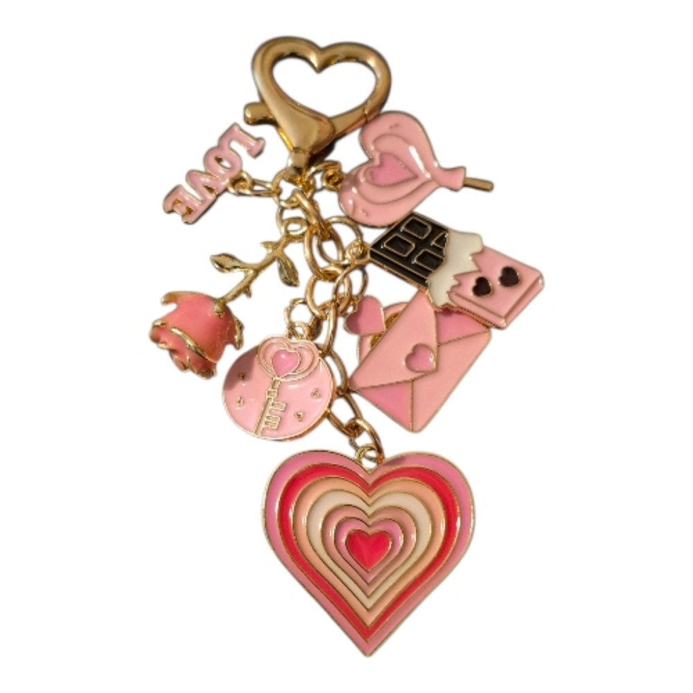 Gift Set With Crystal Aura Lip Oil, Heart Keychain, Bracelet & Rose Teddy - Picture 4 of 5